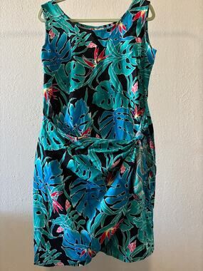 Hilo Hattie Hawaiian Dress Faux Wrap Womens Size XL Blue Cotton